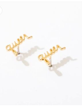 Larissa Lode Gold Script Queer Stud Earrings